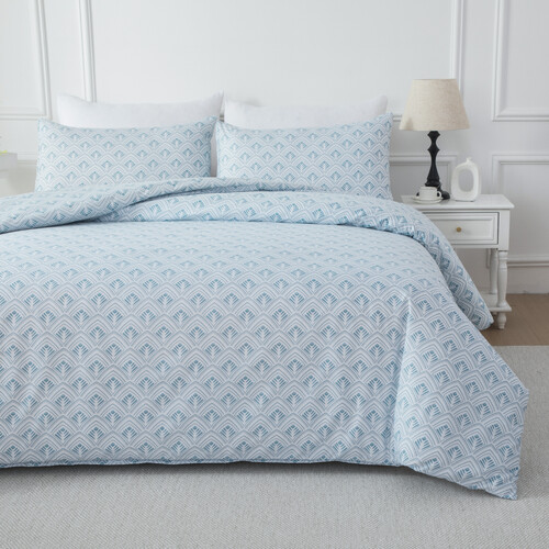 Bellemosa Brushed Microfibre Quilt Cover Set - Quilt Cover & Pillowcases Zipper Closure Floral Duvet Doona Cover - Blue Horizon