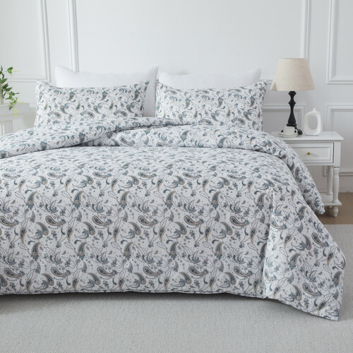 Bellemosa Brushed Microfibre Quilt Cover Set - Quilt Cover & Pillowcases Zipper Closure Floral Duvet Doona Cover - Paisley Grace