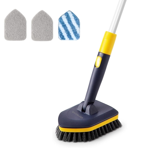 BOOMJOY Tile and Tub Brush Shower Scrubber Cleaning Brush Stiff Bristles with Long Handle