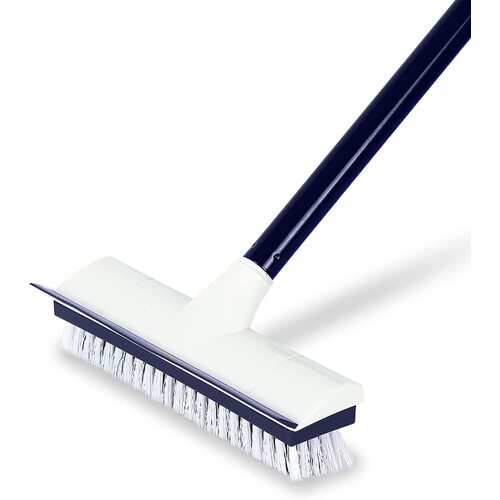 BOOMJOY Floor Scrub Brush with Long Handle Stiff Brush, 2 in 1 Scrape and Brush, Tile Brush for Cleaning Deck, Garage, Patio, Bathroom, Kitchen, Navy