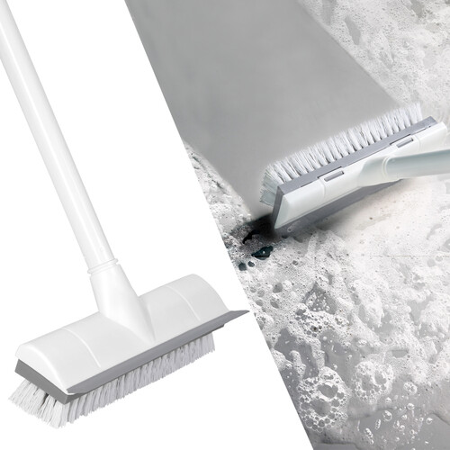 BOOMJOY Floor Scrub Brush with Long Handle Adjustable Stainless Metal Handle, Scrubber with Stiff Bristles for Cleaning Tile, Bathroom, Tub, Bath
