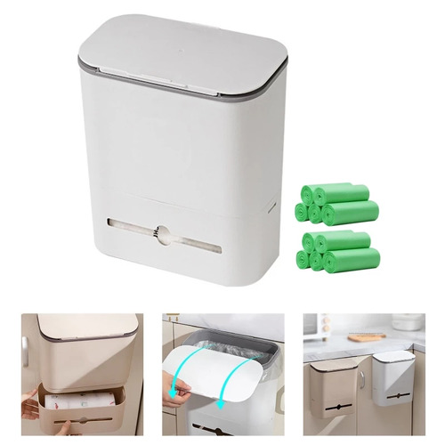 10L Cabinet Door Hanging Trash Can Wall Mounted Compost Bin with Sliding Lid for Cupboard Bathroom Office