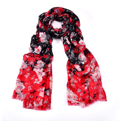 Women Fashion Accessory Exotic Vibrant Coloured Floral Design Everyday Scarf Red