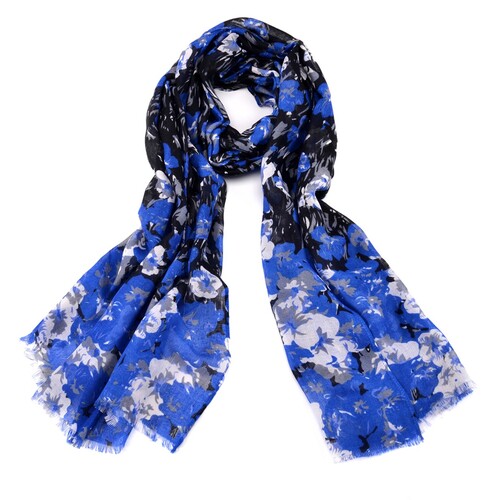 Women Fashion Accessory Exotic Vibrant Coloured Floral Design Everyday Scarf Blue