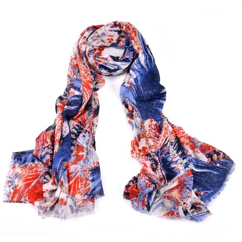 Women Fashion Accessory Exotic Style Pixel Feathers Pink/Blue Everyday Scarf Red