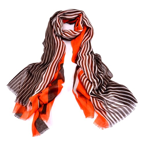 Women Fashion Scarf Lightweight Wrap Shawl Stripe Orange