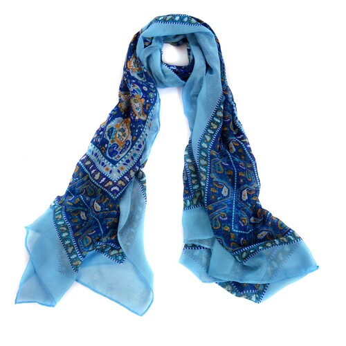 Women Fashion Accessory Elegant Blue Royal Prints City Scarf/Wrap