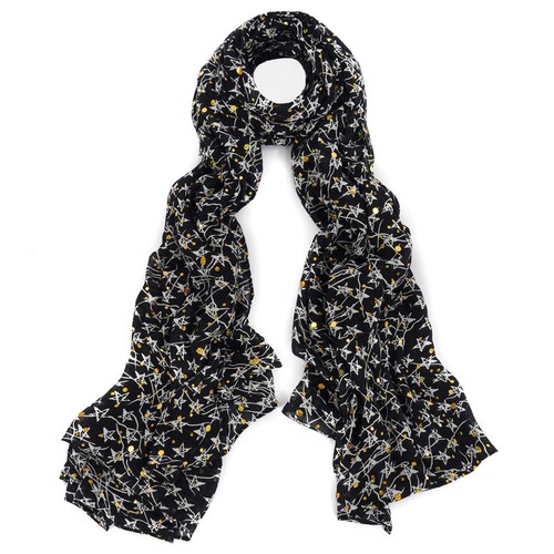 Women Fashion Accessory Street Black Hand Drawn Spangle Stars Scarf/Wrap