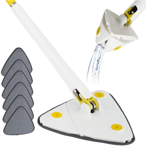 360 Triangle Mop Rotatable Adjustable Mop Floor Wall Cleaning Car Tool 6 Pads