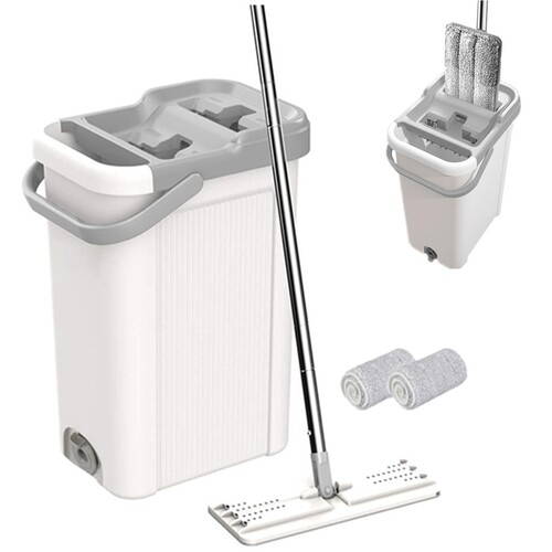 BOOMJOY Microfiber Flat Mop with Bucket Cleaning Squeeze Hand Free