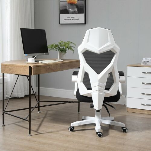 Ergonomic Office Chair Mesh Footrest Recliner for Work Gaming Study White Black