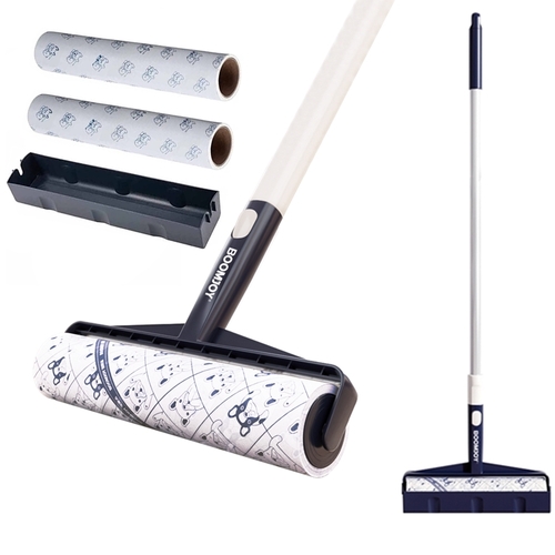 BOOMJOY Long Handle Sticky Lint Roller 24cm Width Floor Carpet Clothes Pet Hair Remover